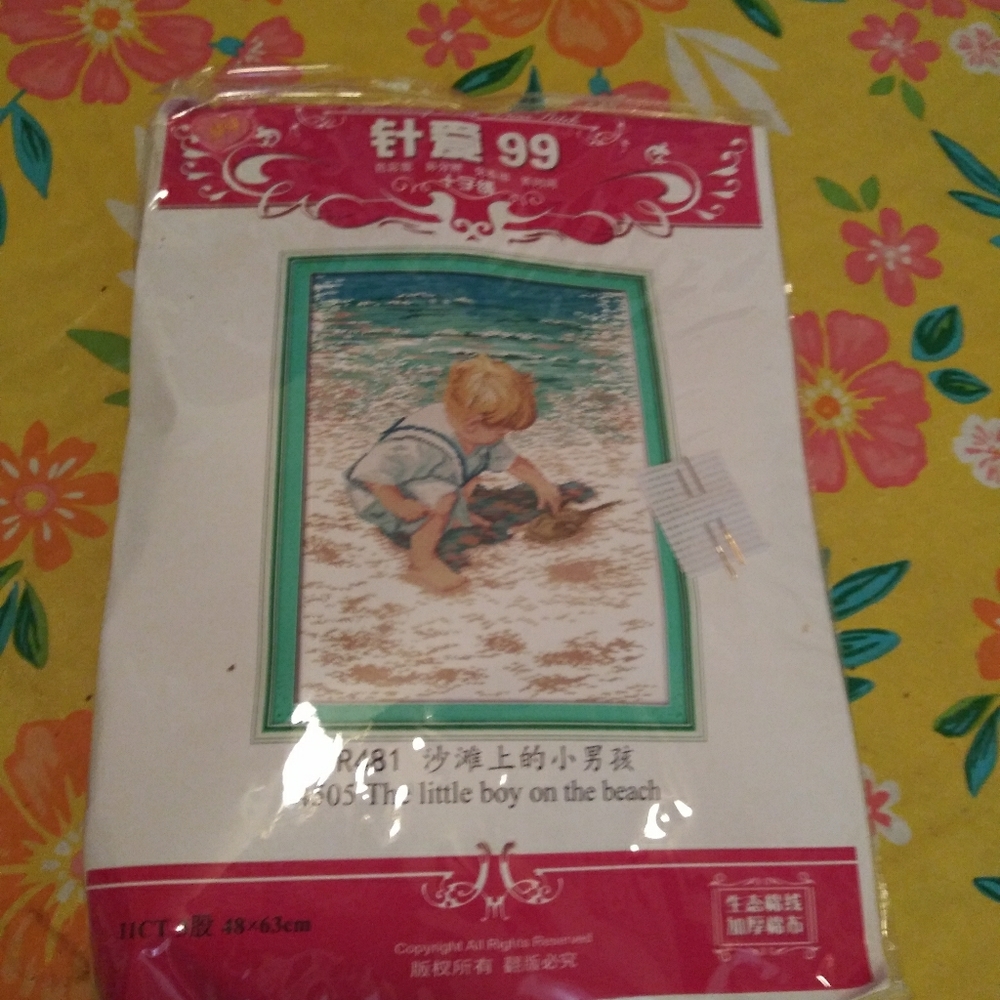 COPY - 🐘Little Boy On Beach Stamped Cross Stitch